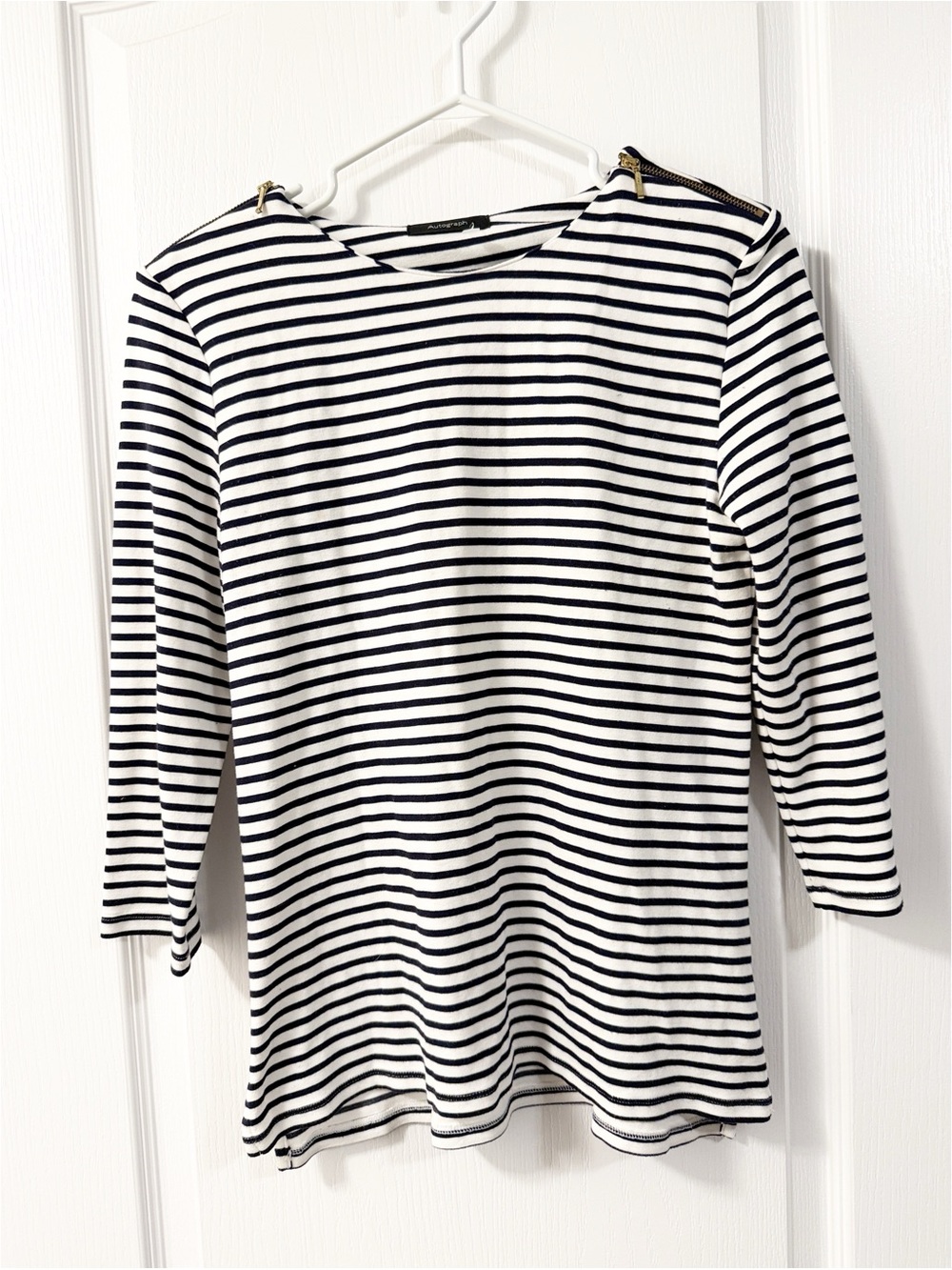 Autograph Women’s Striped Black & White Top Shoulder Zips neutral minimalist